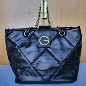 Black Leather Purse Quilted Punk Goth Shoulder Bag Chain Strap Designer Style